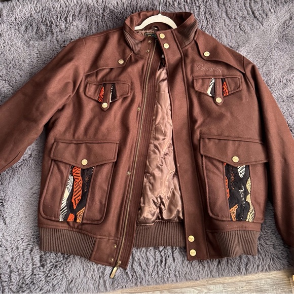 COOGI Other - COOGI Brown Bomber Jacket with Patterned Details